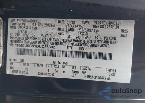 2013 Ford Escape Se из США, поврежденный, VIN 1FMCU9G95DUC56302